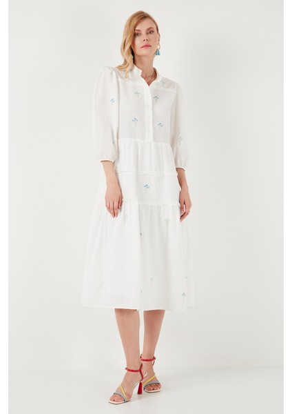 Regular Fit Truvakar Kollu Midi Dokuma Elbise Kadın Elbise 611EL0882 modelleri