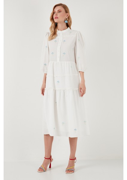 Regular Fit Truvakar Kollu Midi Dokuma Elbise Kadın Elbise 611EL0882 fırsatları