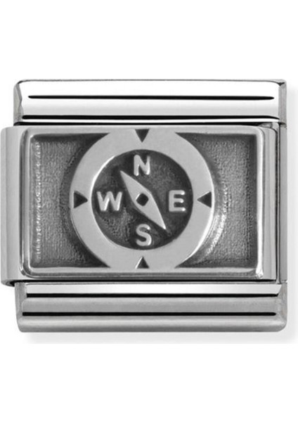 Tekno Trust Gümüş Composable Klasik Plakalar Oksitlenmiş Çelik ve 925 Sterlli Gümüş Pusula 18 Ayar