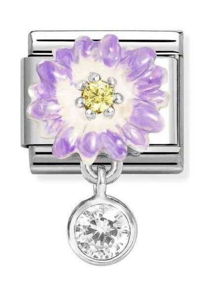 Tekno Trust 925 Ayar Composable Klasik, Link , Semboller, Paslanmaz Çelik / 925 Ayar Gümüş - Mor Çiçek Çember Ç