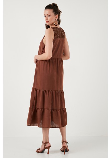 Relaxed Fit V Yaka Volanlı Midi Elbise Kadın Elbise 611EL011 modelleri