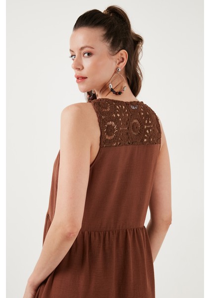 Relaxed Fit V Yaka Volanlı Midi Elbise Kadın Elbise 611EL011 indirimleri