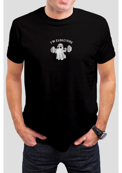 Sporcu Hayalet Baskılı Siyah Unisex Tişört C559