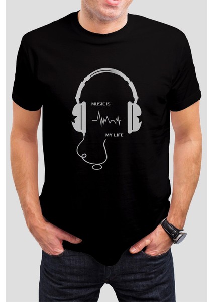 Music Is My Life Baskılı Siyah Unisex Tişört C573