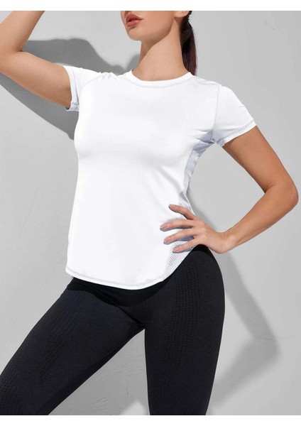 Ghassy Co. Kadın Dry Fit Running Yoga Hızlı Kuruma Nem Emici Yanları Fileli Hava Alabilen Spor T-Shirt