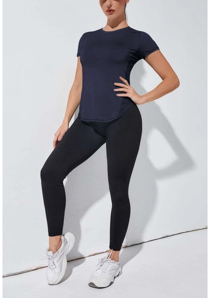Kadın Dry Fit Running Yoga Hızlı Kuruma Nem Emici Yanları Fileli Hava Alabilen Spor T-Shirt