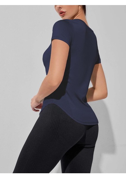Kadın Dry Fit Running Yoga Hızlı Kuruma Nem Emici Yanları Fileli Hava Alabilen Spor T-Shirt