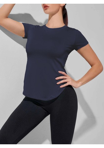 Kadın Dry Fit Running Yoga Hızlı Kuruma Nem Emici Yanları Fileli Hava Alabilen Spor T-Shirt