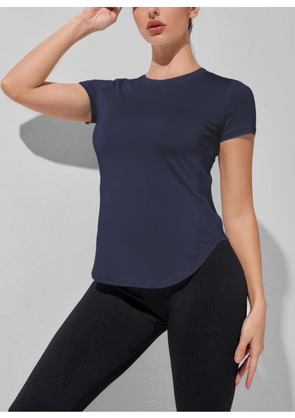 Kadın Dry Fit Running Yoga Hızlı Kuruma Nem Emici Yanları Fileli Hava Alabilen Spor T-Shirt
