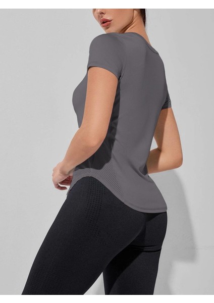 Kadın Dry Fit Running Yoga Hızlı Kuruma Nem Emici Yanları Fileli Hava Alabilen Spor T-Shirt