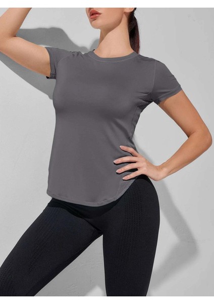 Kadın Dry Fit Running Yoga Hızlı Kuruma Nem Emici Yanları Fileli Hava Alabilen Spor T-Shirt