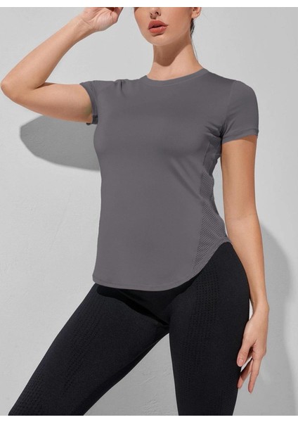 Kadın Dry Fit Running Yoga Hızlı Kuruma Nem Emici Yanları Fileli Hava Alabilen Spor T-Shirt