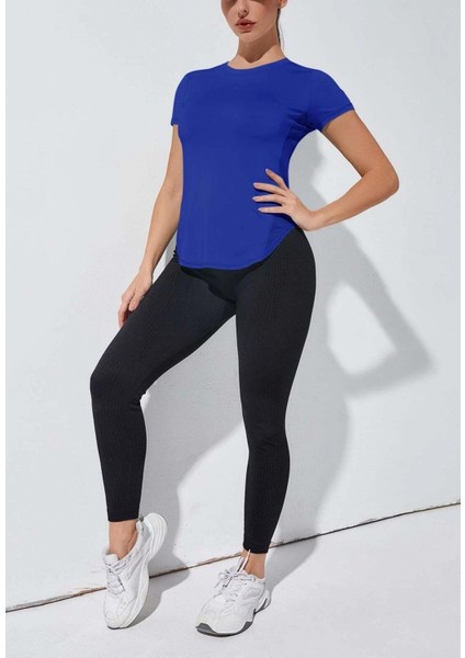 Kadın Dry Fit Running Yoga Hızlı Kuruma Nem Emici Yanları Fileli Hava Alabilen Spor T-Shirt fiyatları