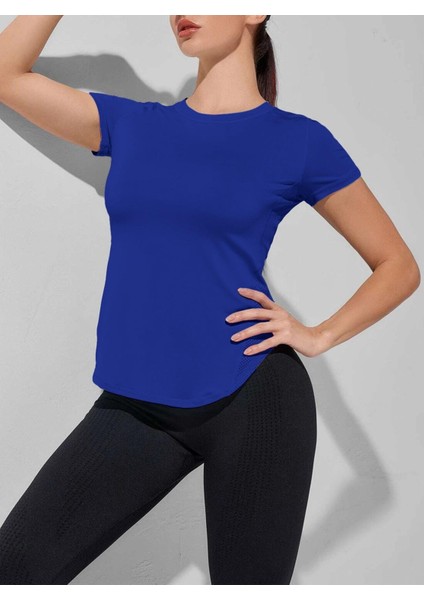 Kadın Dry Fit Running Yoga Hızlı Kuruma Nem Emici Yanları Fileli Hava Alabilen Spor T-Shirt fırsatları