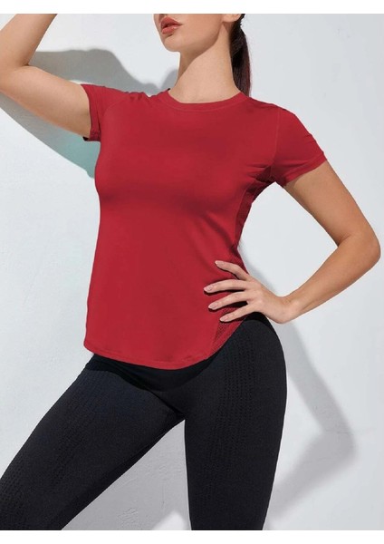 Ghassy Co. Kadın Dry Fit Running Yoga Hızlı Kuruma Nem Emici Yanları Fileli Hava Alabilen Spor T-Shirt