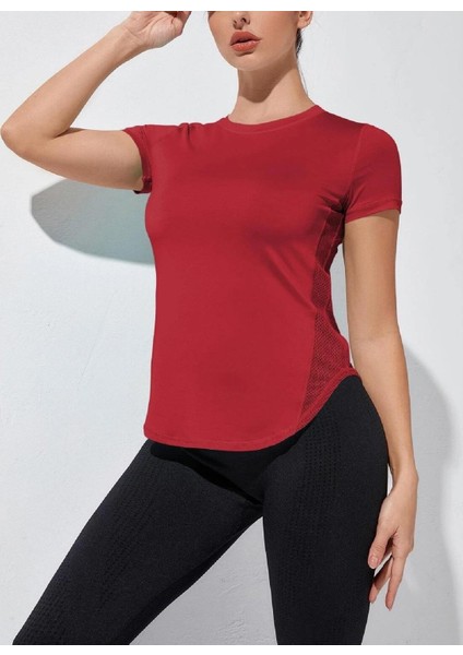 Ghassy Co. Kadın Dry Fit Running Yoga Hızlı Kuruma Nem Emici Yanları Fileli Hava Alabilen Spor T-Shirt