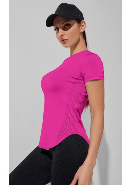 Kadın Dry Fit Running Yoga Hızlı Kuruma Nem Emici Yanları Fileli Hava Alabilen Spor T-Shirt