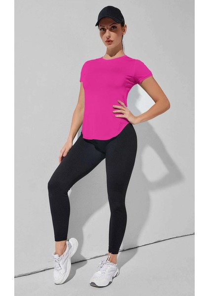 Kadın Dry Fit Running Yoga Hızlı Kuruma Nem Emici Yanları Fileli Hava Alabilen Spor T-Shirt