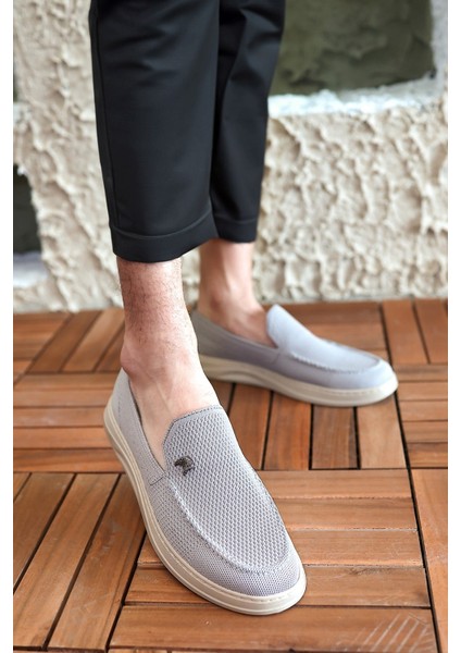Terry Erkek Gri Garantili Rahat Dikişli Esnek Deri Detaylı Triko Loafer TERRY-7992