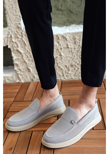 Terry Erkek Gri Garantili Rahat Dikişli Esnek Deri Detaylı Triko Loafer TERRY-7992 modelleri