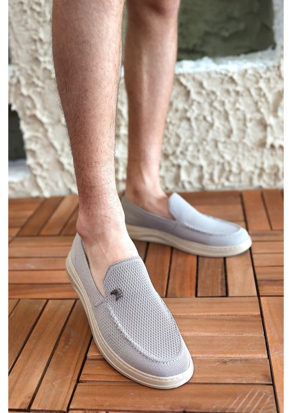 Terry Erkek Gri Garantili Rahat Dikişli Esnek Deri Detaylı Triko Loafer TERRY-7992 fırsatları