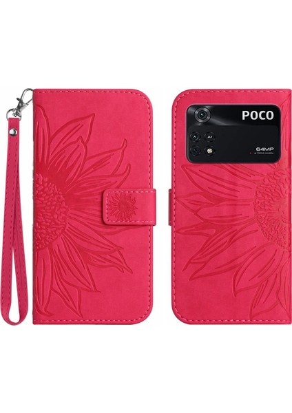 Xiaomi Poco M4 Pro 4g ile Uyumlu Çıkarılabilir Askılı ve Manyetik Kart Tutuculu Kabartmalı Ayçiçeği Cüzdan Telefon Kılıfı (Yurt Dışından)