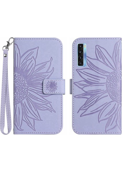 Tcl 20 Pro 5g ile Uyumlu Çıkarılabilir Askılı ve Manyetik Kart Tutuculu Kabartmalı Ayçiçeği Cüzdan Telefon Kılıfı (Yurt Dışından)