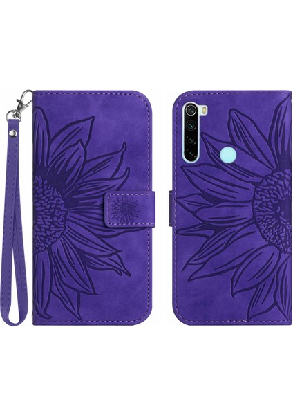 Xiaomi Redmi Note 8 ile Uyumlu Çıkarılabilir Askılı ve Manyetik Kart Tutuculu Kabartmalı Ayçiçeği Cüzdan Telefon Kılıfı (Yurt Dışından)