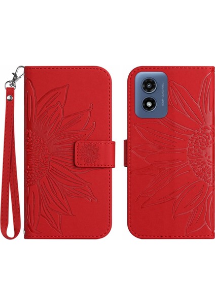 Motorola G Play 4g 2024 ile Uyumlu Çıkarılabilir Askılı ve Manyetik Kart Tutuculu Kabartmalı Ayçiçeği Cüzdan Telefon Kılıfı (Yurt Dışından)