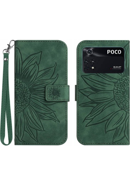 Xiaomi Poco M4 Pro 4g ile Uyumlu Çıkarılabilir Askılı ve Manyetik Kart Tutuculu Kabartmalı Ayçiçeği Cüzdan Telefon Kılıfı (Yurt Dışından)