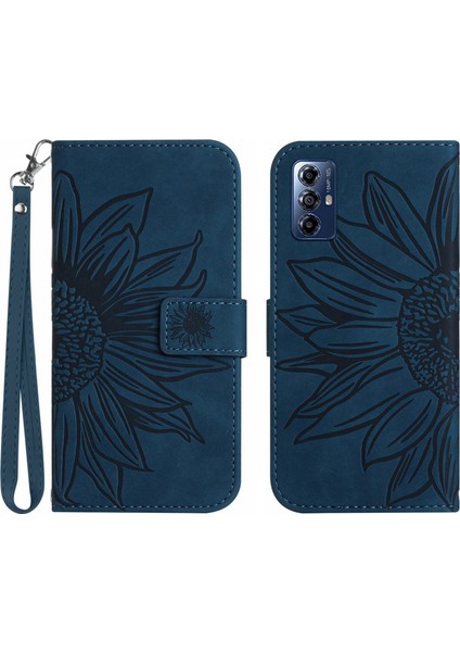 Motorola G Play 2023 ile Uyumlu Çıkarılabilir Askılı ve Manyetik Kart Tutuculu Kabartmalı Ayçiçeği Cüzdan Telefon Kılıfı (Yurt Dışından)