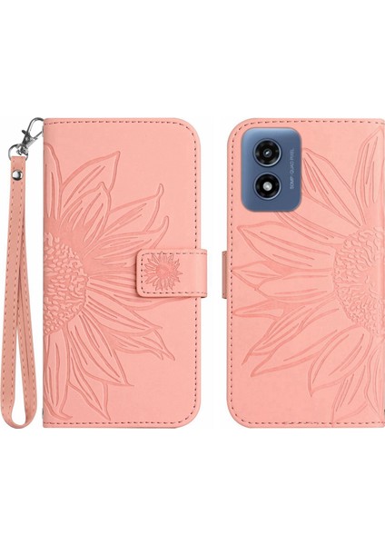 Motorola G Play 4g 2024 ile Uyumlu Çıkarılabilir Askılı ve Manyetik Kart Tutuculu Kabartmalı Ayçiçeği Cüzdan Telefon Kılıfı (Yurt Dışından)