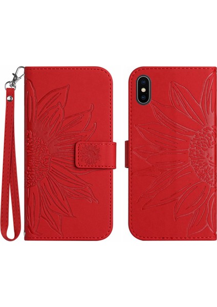 iPhone Xs Max ile Uyumlu Çıkarılabilir Askılı ve Manyetik Kart Tutuculu Kabartmalı Ayçiçeği Cüzdan Telefon Kılıfı (Yurt Dışından)