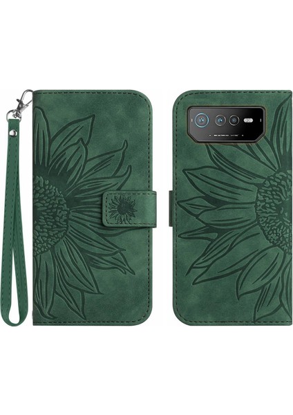 Asus Rog Phone 6 Pro ile Uyumlu Çıkarılabilir Askılı ve Manyetik Kart Tutuculu Kabartmalı Ayçiçeği Cüzdan Telefon Kılıfı (Yurt Dışından)