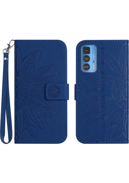 Motorola Edge 20 Pro ile Uyumlu Çıkarılabilir Askılı ve Manyetik Kart Tutuculu Kabartmalı Ayçiçeği Cüzdan Telefon Kılıfı (Yurt Dışından)