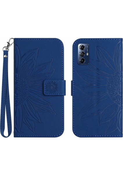 Motorola G Play 2023 ile Uyumlu Çıkarılabilir Askılı ve Manyetik Kart Tutuculu Kabartmalı Ayçiçeği Cüzdan Telefon Kılıfı (Yurt Dışından)