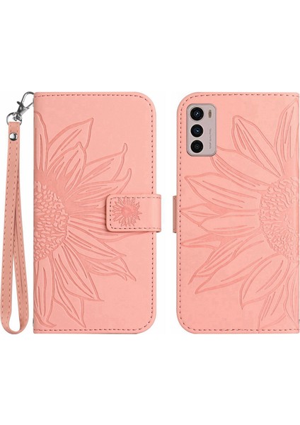 Motorola Moto G42 ile Uyumlu Çıkarılabilir Askılı ve Manyetik Kart Tutuculu Kabartmalı Ayçiçeği Cüzdan Telefon Kılıfı (Yurt Dışından)