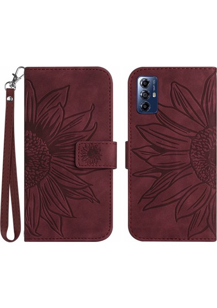 Motorola G Play 2023 ile Uyumlu Çıkarılabilir Askılı ve Manyetik Kart Tutuculu Kabartmalı Ayçiçeği Cüzdan Telefon Kılıfı (Yurt Dışından)