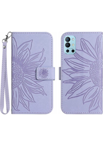 Oneplus 9r ile Uyumlu Çıkarılabilir Askılı ve Manyetik Kart Tutuculu Kabartmalı Ayçiçeği Cüzdan Telefon Kılıfı (Yurt Dışından)