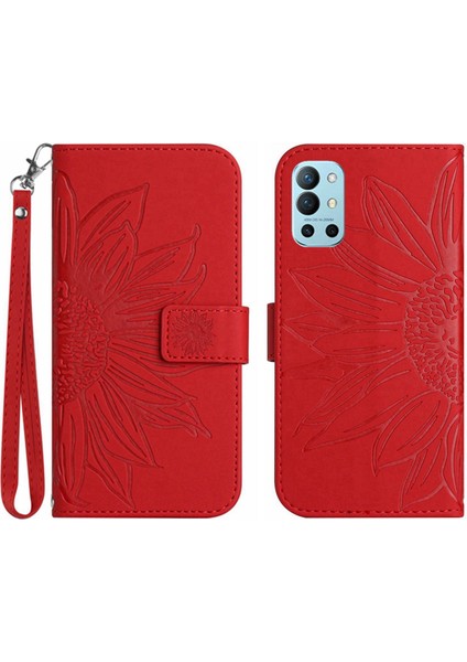 Oneplus 9r ile Uyumlu Çıkarılabilir Askılı ve Manyetik Kart Tutuculu Kabartmalı Ayçiçeği Cüzdan Telefon Kılıfı (Yurt Dışından)