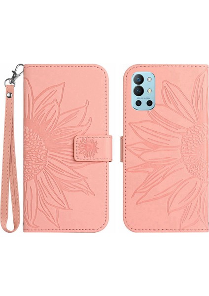 Oneplus 9r ile Uyumlu Çıkarılabilir Askılı ve Manyetik Kart Tutuculu Kabartmalı Ayçiçeği Cüzdan Telefon Kılıfı (Yurt Dışından)