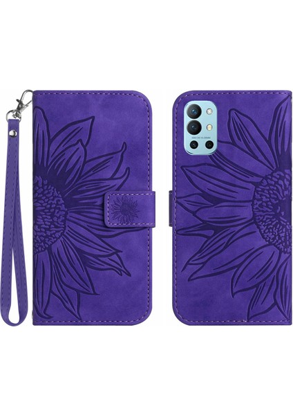 Oneplus 9r ile Uyumlu Çıkarılabilir Askılı ve Manyetik Kart Tutuculu Kabartmalı Ayçiçeği Cüzdan Telefon Kılıfı (Yurt Dışından)