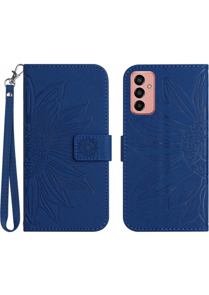 Samsung Galaxy M23 5g ile Uyumlu Çıkarılabilir Askılı ve Manyetik Kart Tutuculu Kabartmalı Ayçiçeği Cüzdan Telefon Kılıfı (Yurt Dışından)