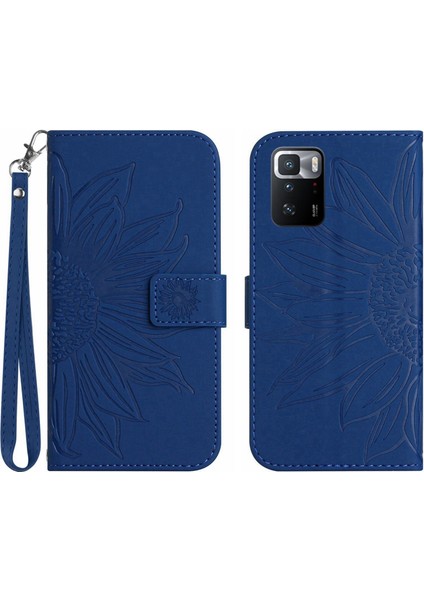 Xiaomi Poco X3 Gt ile Uyumlu Çıkarılabilir Askılı ve Manyetik Kart Tutuculu Kabartmalı Ayçiçeği Cüzdan Telefon Kılıfı (Yurt Dışından)