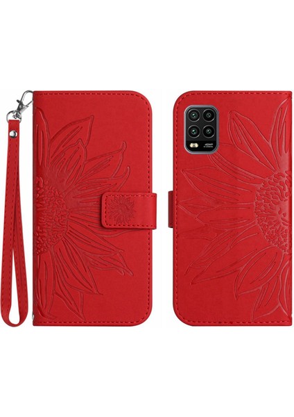 Xiaomi Mi 10 Lite ile Uyumlu Çıkarılabilir Askılı ve Manyetik Kart Tutuculu Kabartmalı Ayçiçeği Cüzdan Telefon Kılıfı (Yurt Dışından)