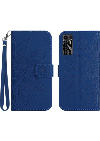 Tecno Pova 2 ile Uyumlu Çıkarılabilir Askılı ve Manyetik Kart Tutuculu Kabartmalı Ayçiçeği Cüzdan Telefon Kılıfı (Yurt Dışından)