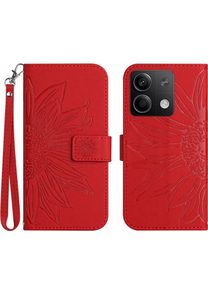 Xiaomi Redmi Note 13 4g ile Uyumlu Çıkarılabilir Askılı ve Manyetik Kart Tutuculu Kabartmalı Ayçiçeği Cüzdan Telefon Kılıfı (Yurt Dışından)