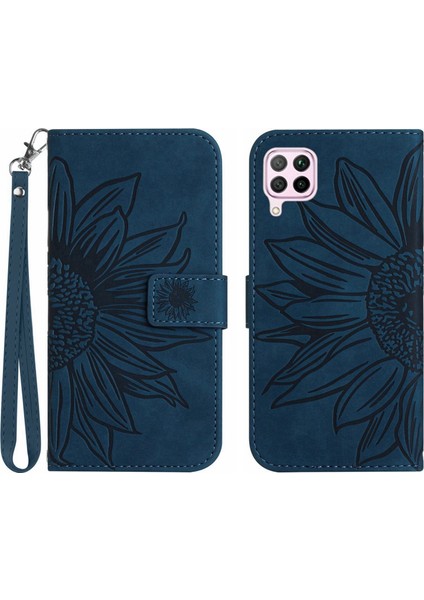 Huawei P40 Lite ile Uyumlu Çıkarılabilir Askılı ve Manyetik Kart Tutuculu Kabartmalı Ayçiçeği Cüzdan Telefon Kılıfı (Yurt Dışından)