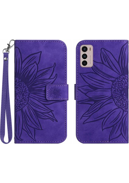 Motorola Moto G42 ile Uyumlu Çıkarılabilir Askılı ve Manyetik Kart Tutuculu Kabartmalı Ayçiçeği Cüzdan Telefon Kılıfı (Yurt Dışından)