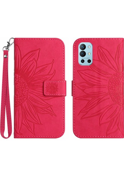 Oneplus 9r ile Uyumlu Çıkarılabilir Askılı ve Manyetik Kart Tutuculu Kabartmalı Ayçiçeği Cüzdan Telefon Kılıfı (Yurt Dışından)